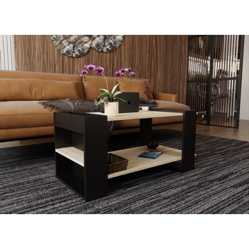 Stolik kawowy ST16 SC Sonoma/Czarny ława z półką loft